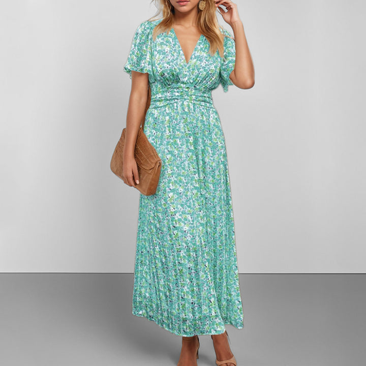Damen Maxikleid mit floralem Schnitt und elegantem Wickeloberteil Drune