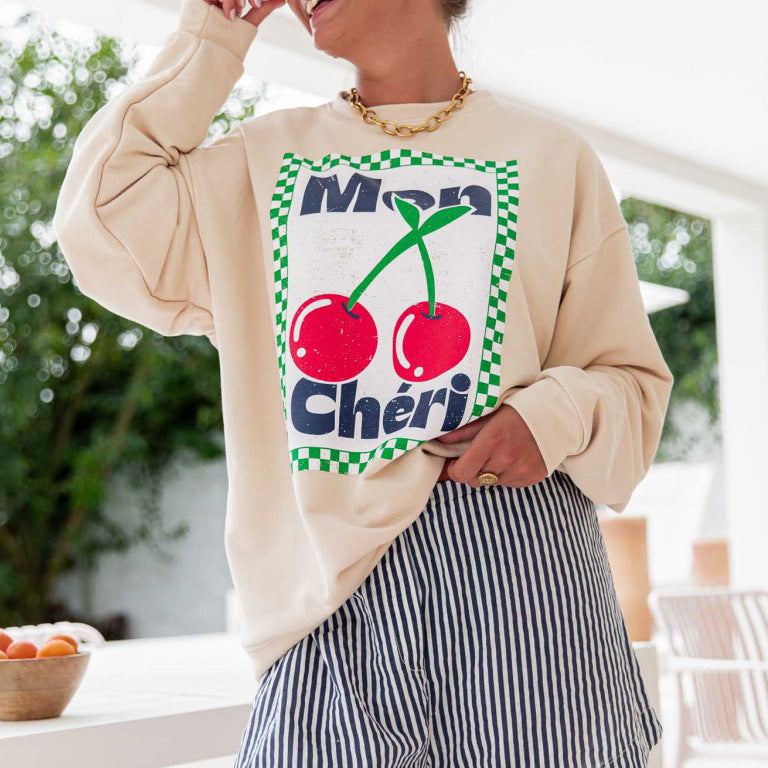 Damen Sweatshirt mit kreativem Obstmotiv und lässigem Schnitt Drune