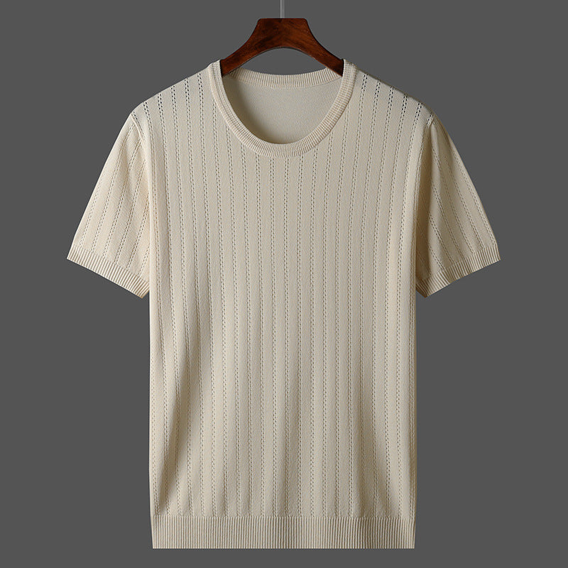 Damen Kurzarm Strickoberteil mit feinem Liniendesign und komfortablem Schnitt Drune