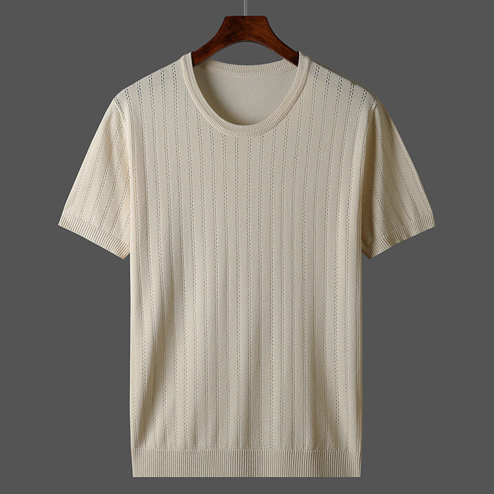 Damen Kurzarm Strickoberteil mit feinem Liniendesign und komfortablem Schnitt Drune