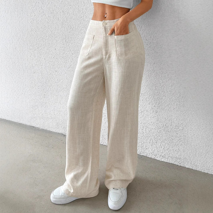 Damen weite Leinenhose mit elastischem Bund und praktischen Taschen Drune