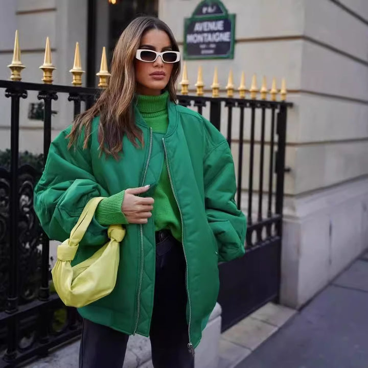Damen modische Bomberjacke mit praktischen Taschen und hochgeschlossenem Kragen Drune