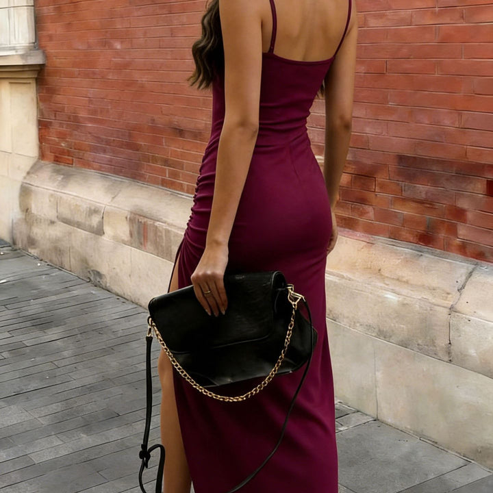Damen Langarm Midi Kleid Drune