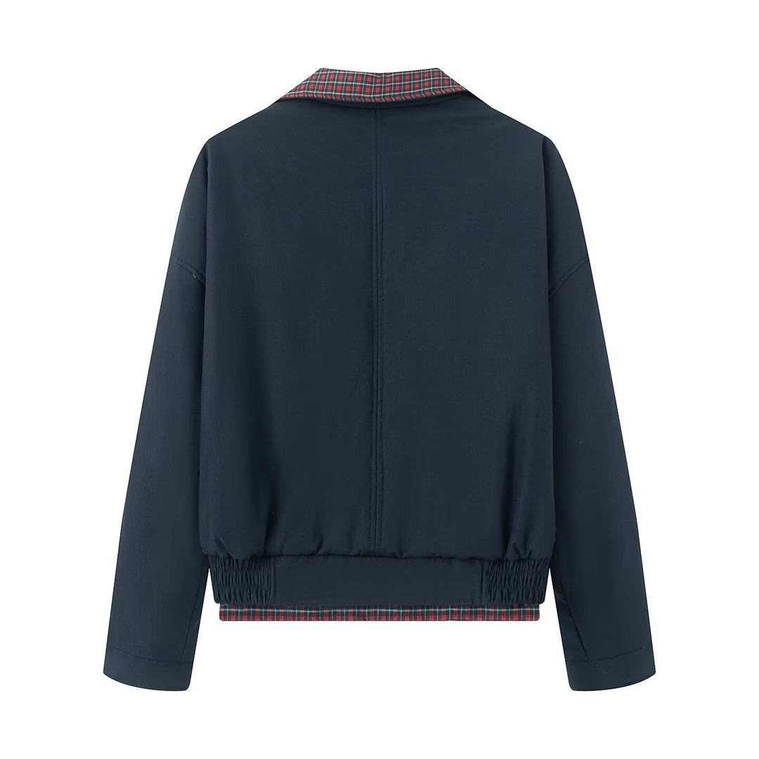 Damen Übergangsjacke mit kariertem Innenfutter und elastischem Bund Drune