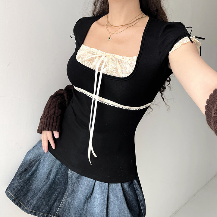 Damen Elegantes Spitzenoberteil mit raffinierten Schnürdetails Drune