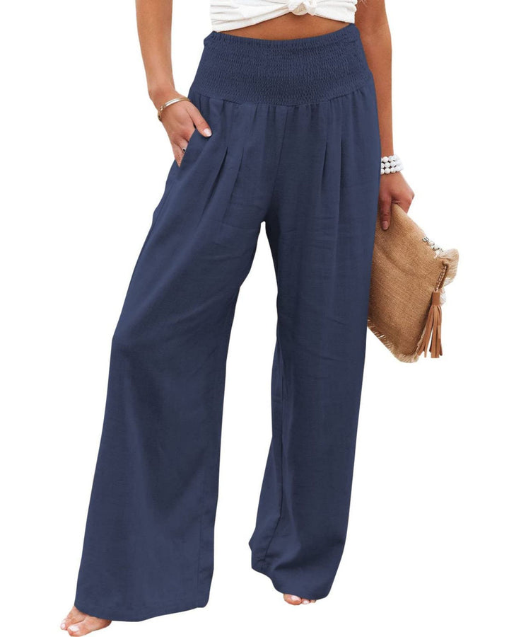 Damen Weite Leinenhose mit elastischem Bund und Falten Drune