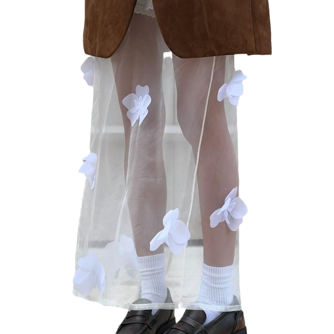 Damen transparenter Rock mit zarten Blumendetails und elegantem Schnitt Drune