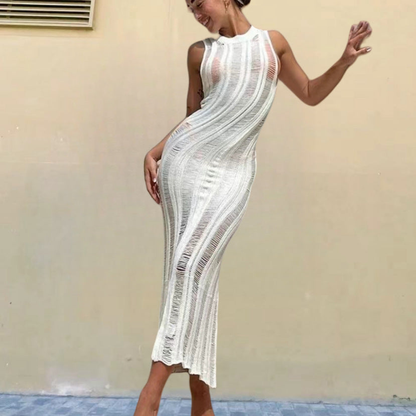Damen Enges Strickkleid mit transparenten Details Drune