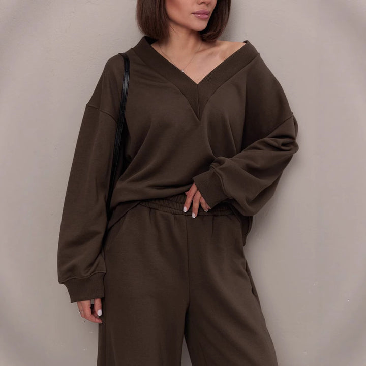 Damen Lässiger V-Ausschnitt Pullover Drune