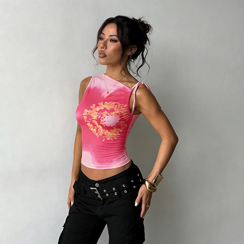 Damen Trägertop mit floralem Design und elastischen Rüschen Drune