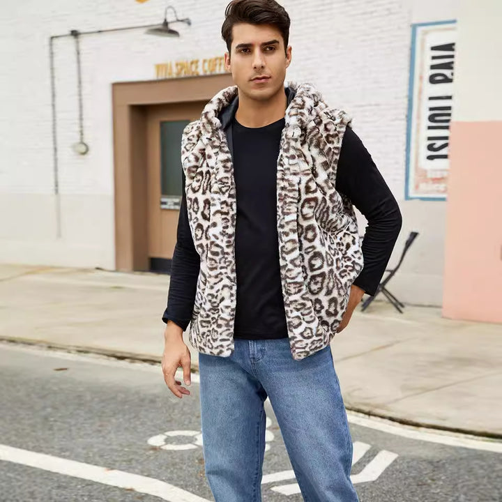 Herren Elegante Fleece-Weste mit Kapuze und Schlangenmotiv Drune