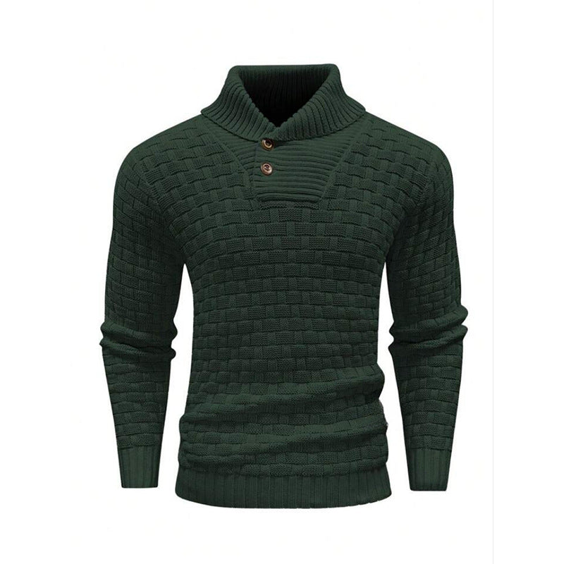 Herren nan strukturierter Strickpullover mit hochschließendem Stehkragen und Zierknopfleiste Drune