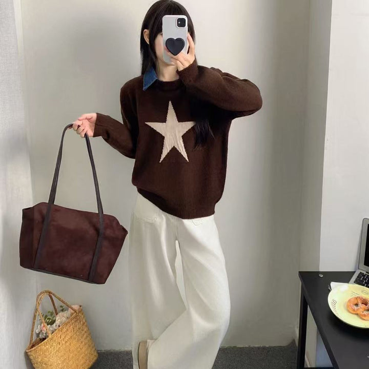 Damen lässiger Pullover mit Sternenapplikation Drune