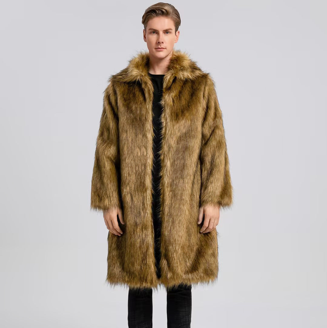 Herren Luxuriöser Kunstfell-Mantel mit voluminösem Kragen Drune