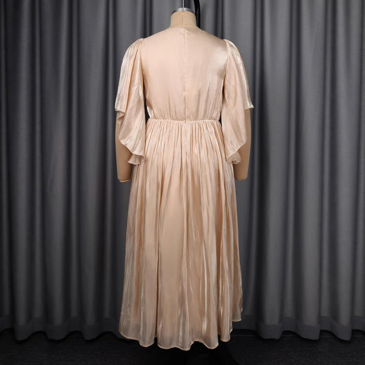 Damen Fließendes Maxi-Kleid mit eleganten Volantärmeln und Taillengürtel Drune