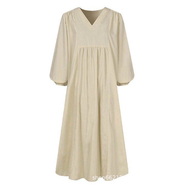 Damen leichtes Maxikleid mit V-Ausschnitt und ballonähnlichen Ärmeln Drune