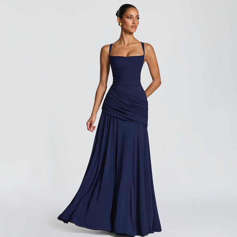 Damen Elegantes Maxikleid mit raffiniertem Raffung und schmalen Spaghetti-Trägern Drune