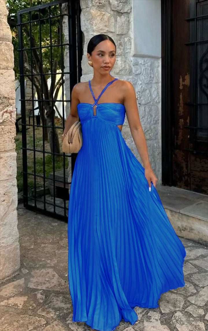 Damen Plisseekleid mit schulterfreiem Design und raffinierten Trägerdetails Drune