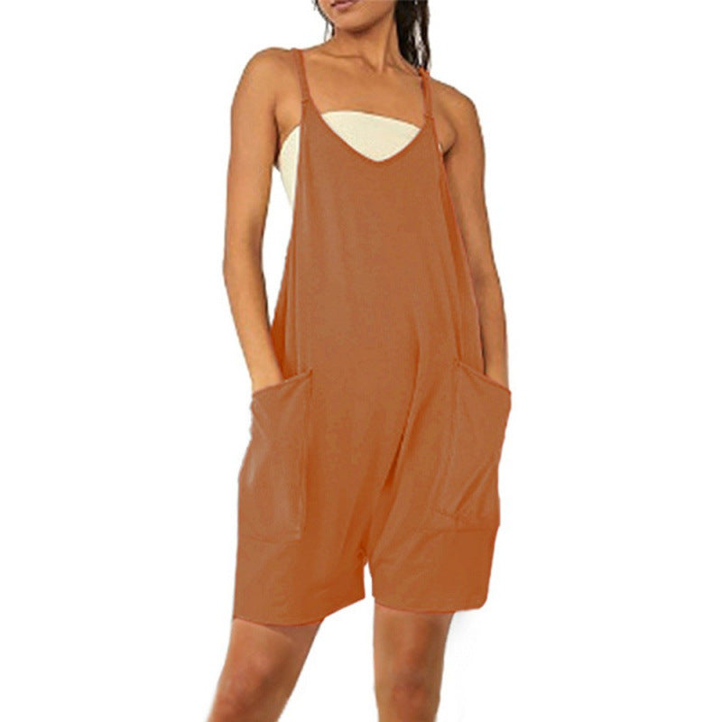 Damen Lässiger Jumpsuit mit tiefem Ausschnitt und praktischen Taschen Drune