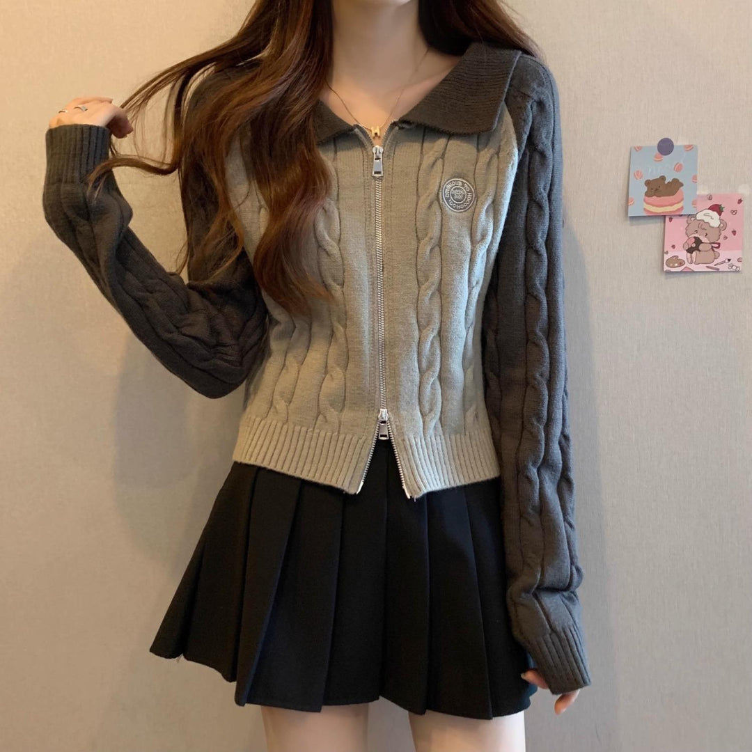 Damen Stilvolle Strickjacke mit Reißverschluss Drune