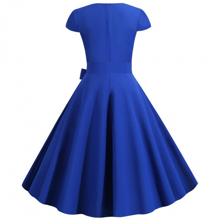 Damen A-Linien-Kleid mit elegantem V-Ausschnitt und taillierendem Gürtel Drune