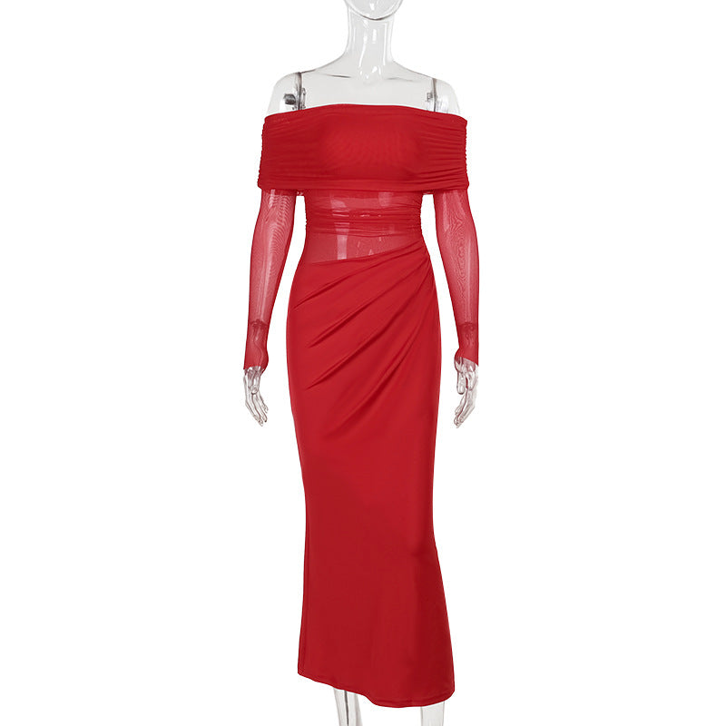 Damen Off-Shoulder Wickelkleid mit Rüschendetails Drune