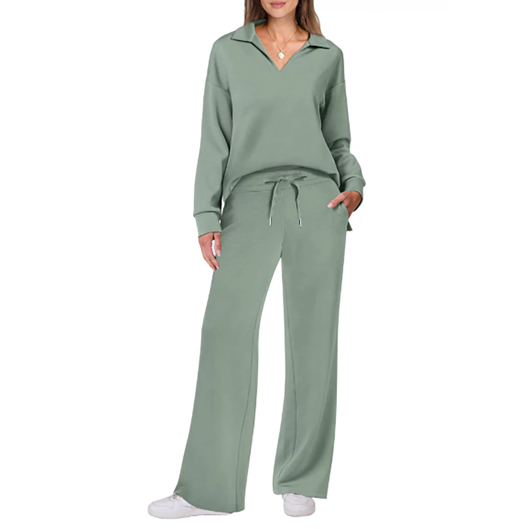 Damen Lässiger Lounge-Set mit weitem Bein und V-Ausschnitt Drune