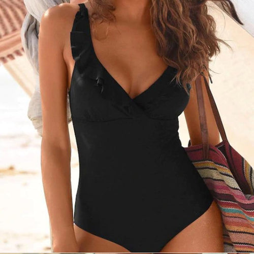 Damen Eleganter Einteiler Badeanzug mit femininen Rüschendetails Drune