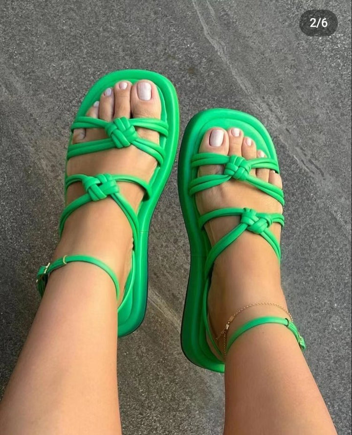 Damen Komfort Sandalen mit geflochtenem Riemen-Design und verstellbarem Knöchelriemen Drune