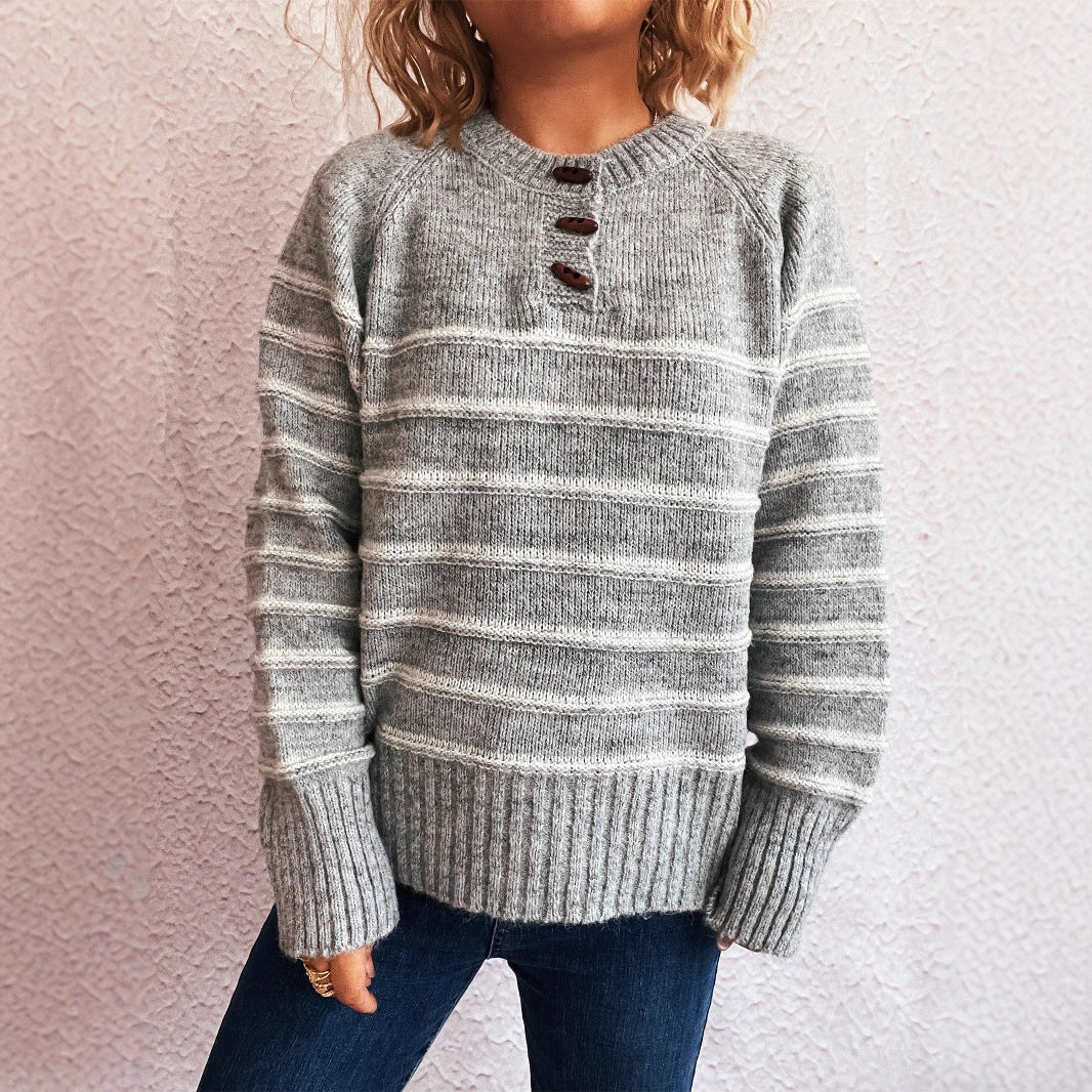 Damen Strickpullover mit weitem Schnitt und modischem Streifenmuster Drune