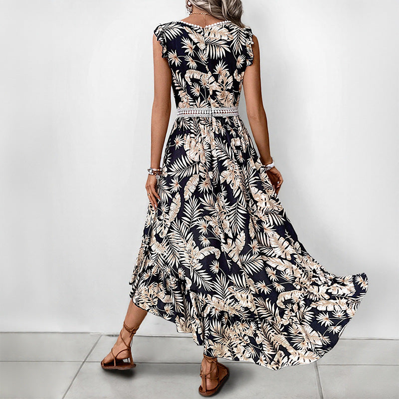 Damen Maxi-Kleid mit floralem Design und verspieltem Rüschensaum Drune