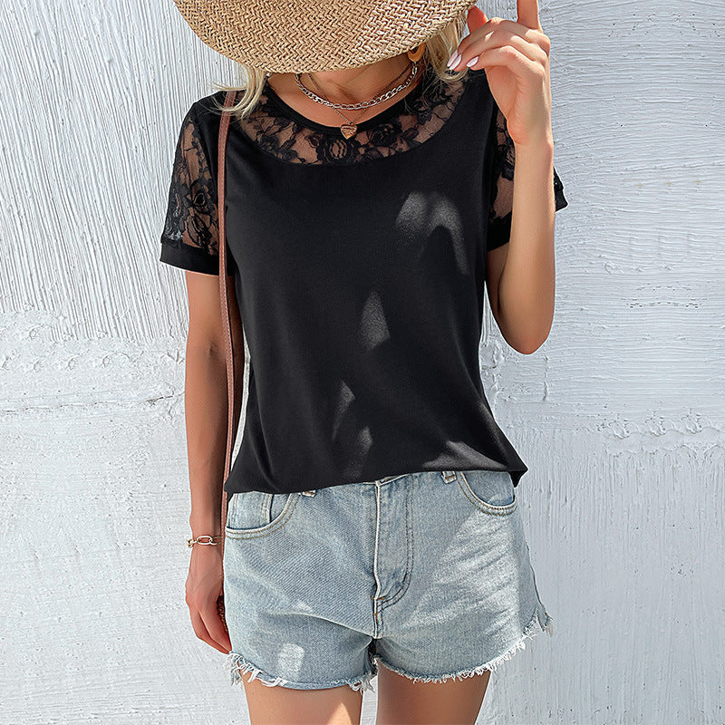 Damen T-Shirt mit Spitzenärmel und modernem Schnitt Drune