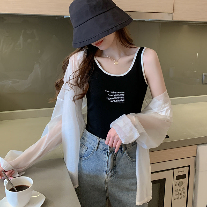Damen Tanktop mit schwarzem Kontrast und ansprechendem Druck Drune
