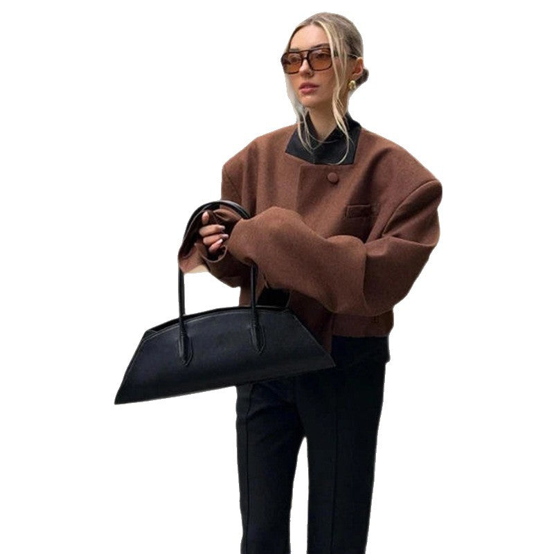 Damen Oversized Wolljacke mit hohem Kragen und modernem Schnitt Drune