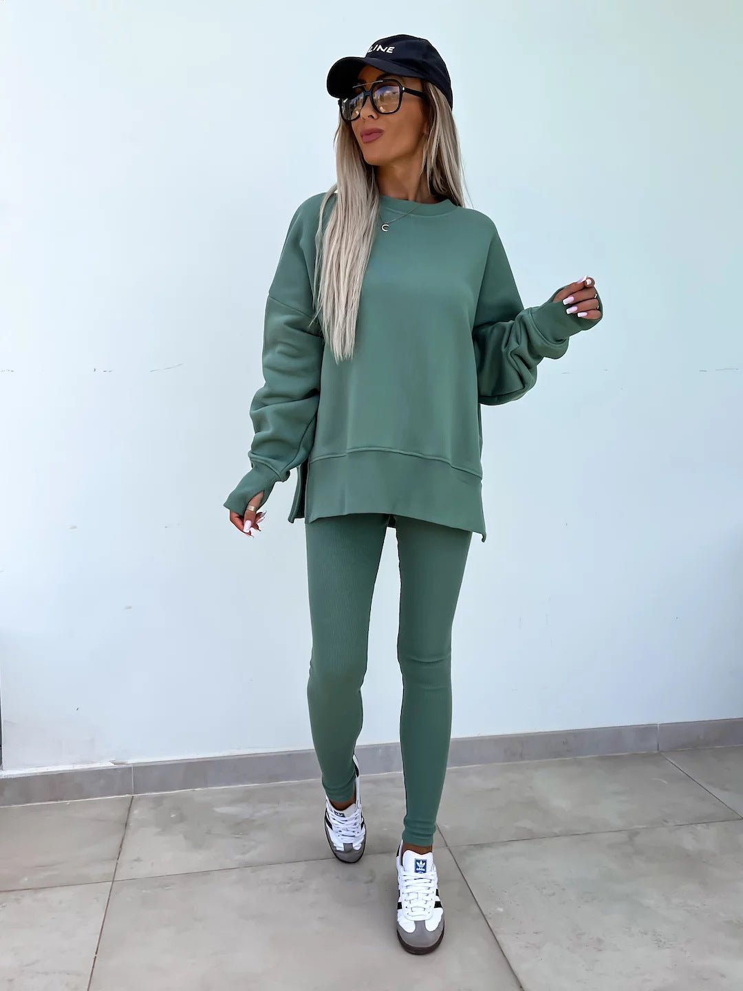 Damen lässiges Sport-Loungewear-Set mit weitem Sweatshirt und figurbetonten Leggings Drune