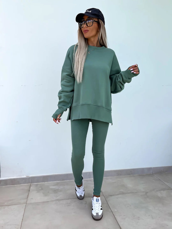 Damen lässiges Sport-Loungewear-Set mit weitem Sweatshirt und figurbetonten Leggings Drune