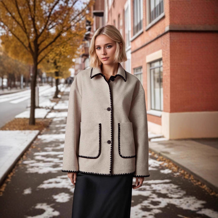 Damen Wolljacke mit kontrastierenden Details und großzügigen Taschen Drune