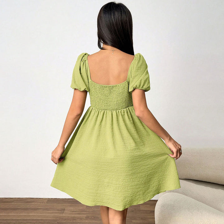 Damen Off-Shoulder Sommerkleid mit Puffärmeln und seitlichem Schlitz Drune