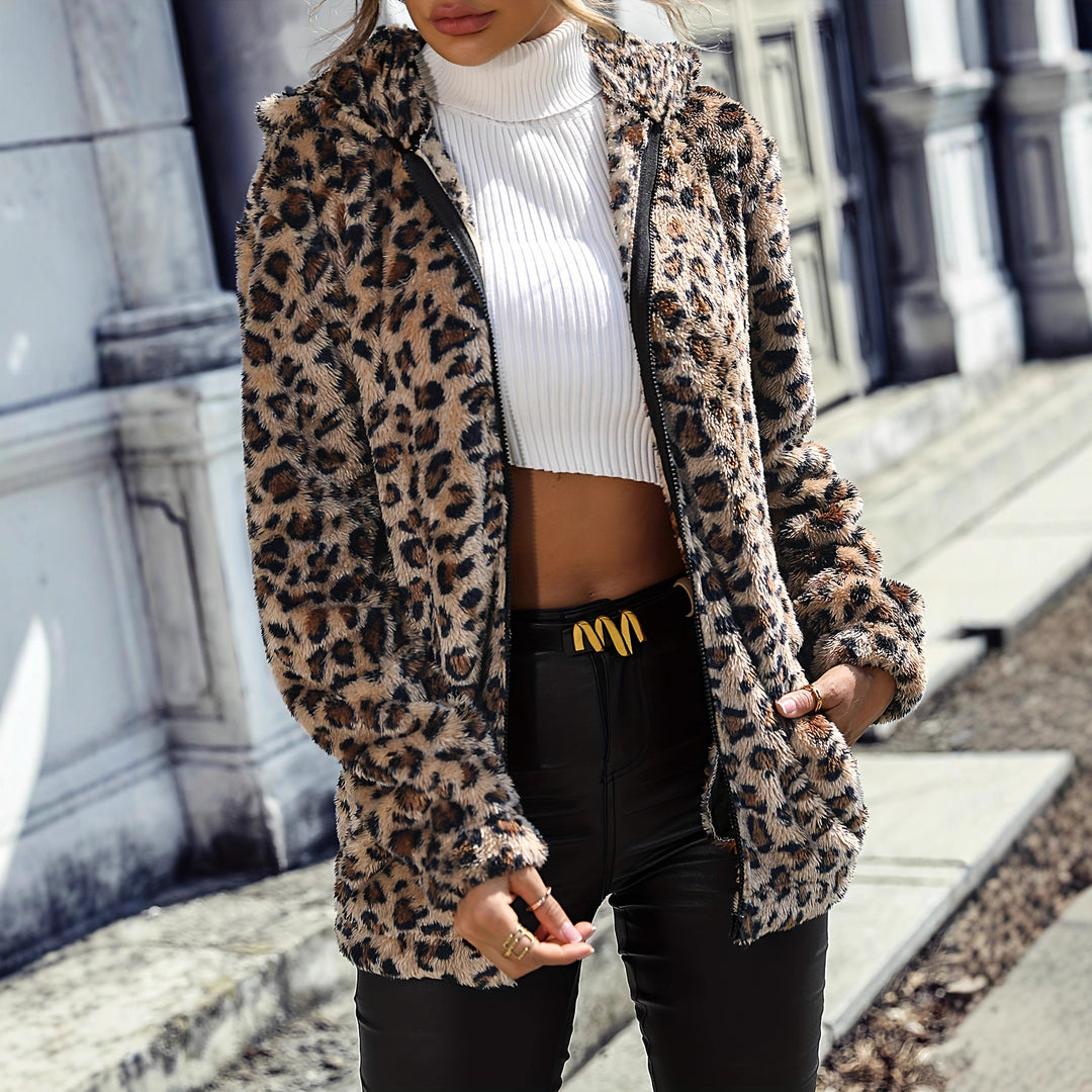 Damen Fleecejacke mit Leopardenmuster und praktischem Reißverschluss Drune