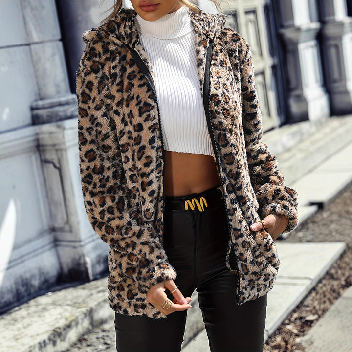 Damen Fleecejacke mit Leopardenmuster und praktischem Reißverschluss Drune