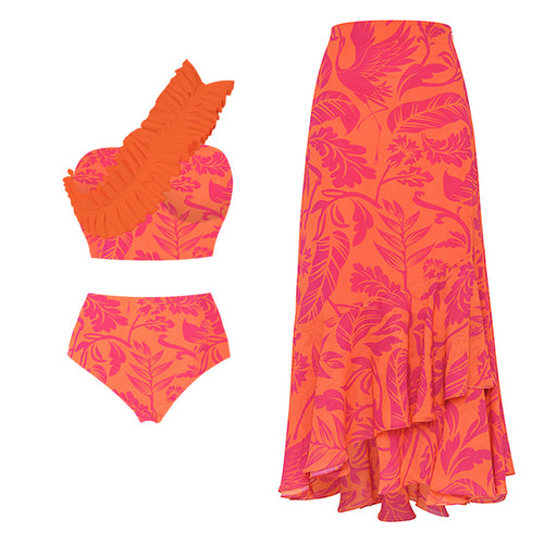 Damen Bikiniset mit voluminösem Rüschendesign und passendem Maxirock Drune