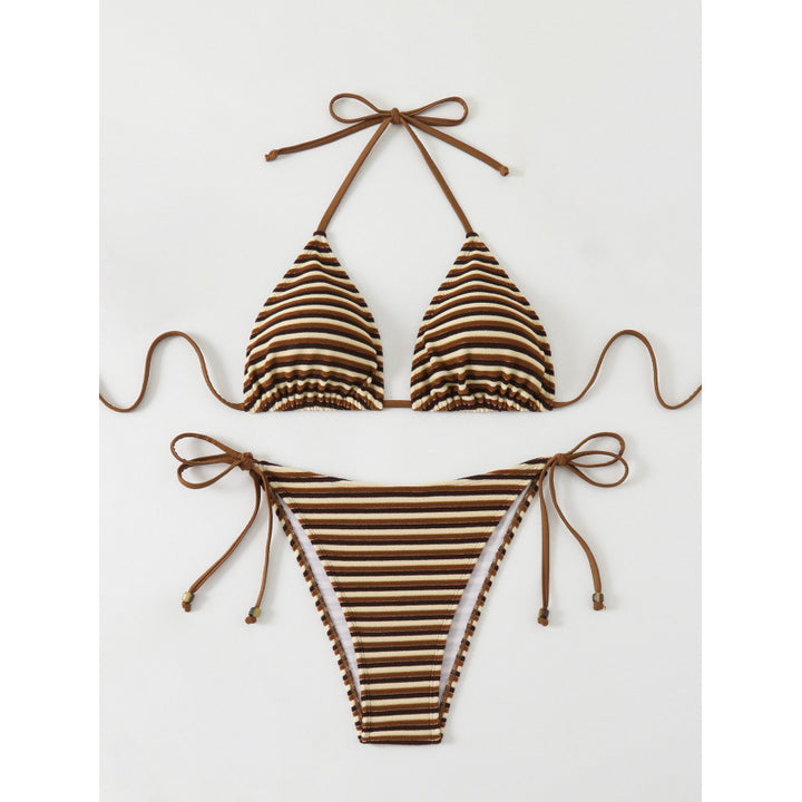 Damen Triangel-Bikini mit verstellbaren Bindebändern und verspieltem Streifenmuster Drune