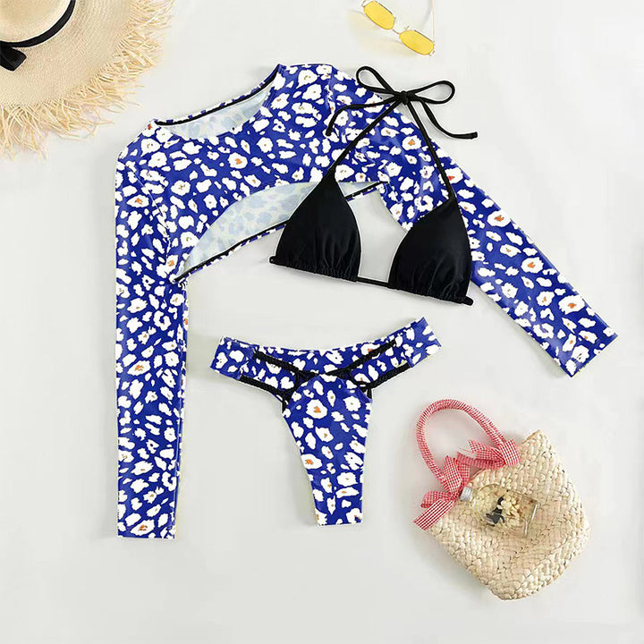 Damen Bikini-Set mit langärmligem Oberteil und modernem Animal-Print Drune