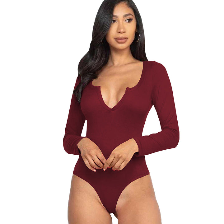 Damen Body mit tiefem V-Ausschnitt und langem Arm Drune
