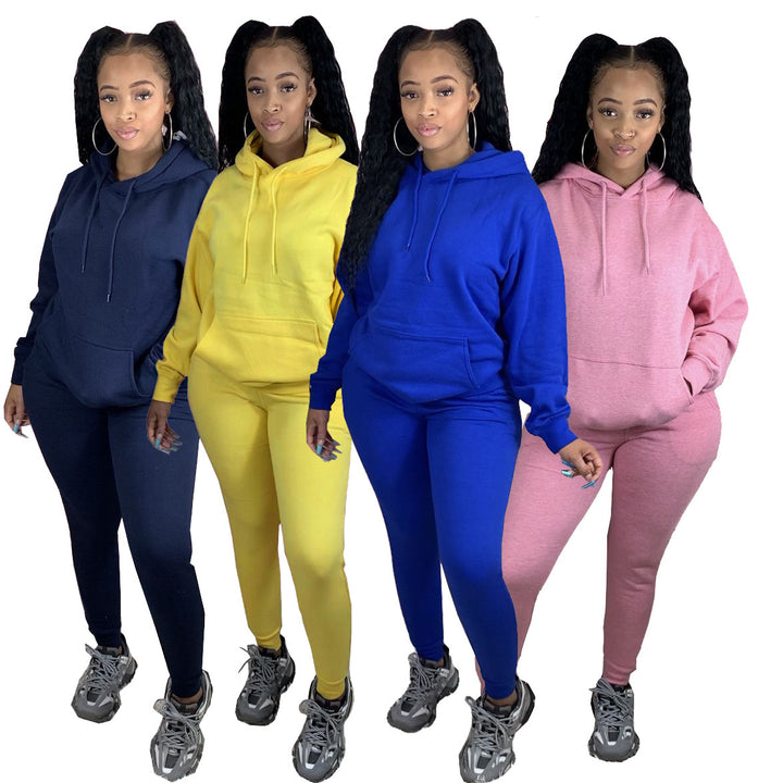 Damen nan Cozy-Loungewear-Set mit oversized Hoodie, Kängurutasche und schmaler Highwaist-Jogginghose Drune
