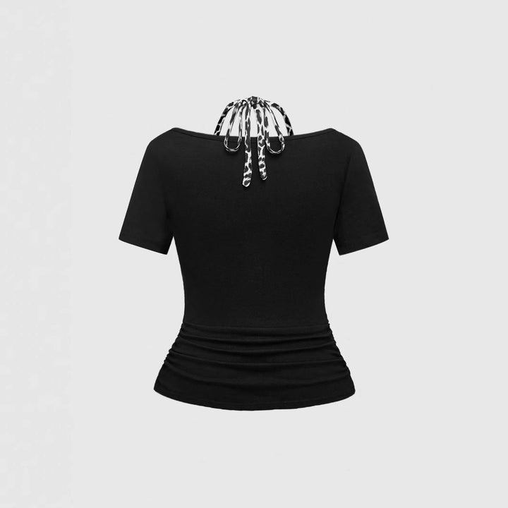 Damen Trendy Crop-Top mit einzigartigem Grafikdruck und Schnürdetails Drune