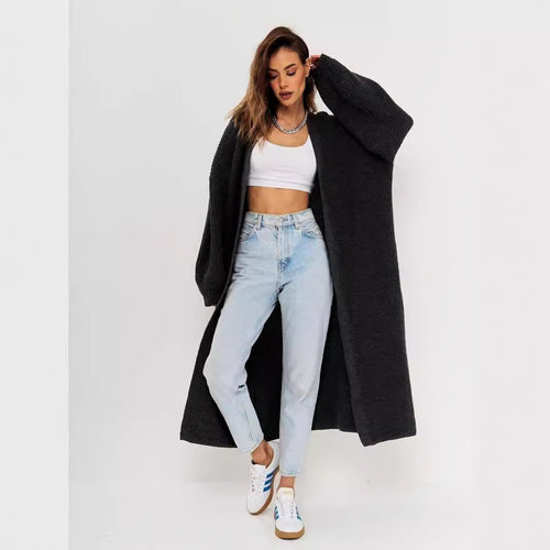 Damen Großer Strickmantel mit offener Front und lässiger Silhouette Drune