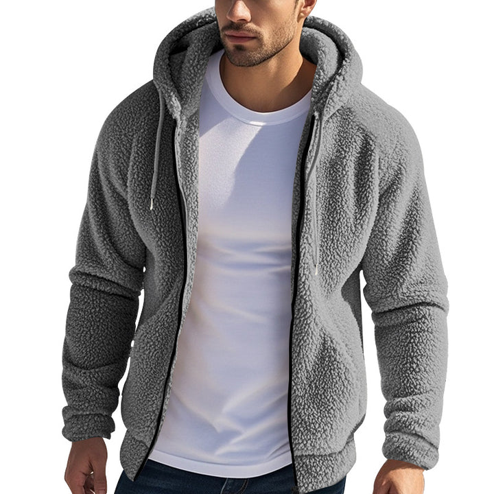 Herren nan Sherpa-Fleece Kapuzenjacke mit durchgehendem Reißverschluss und versteckten Seitentaschen Drune
