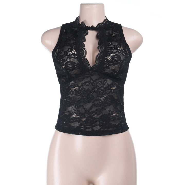 Damen Spitzen-Cami-Top mit tiefem V-Ausschnitt und eleganter Häkelborte Drune