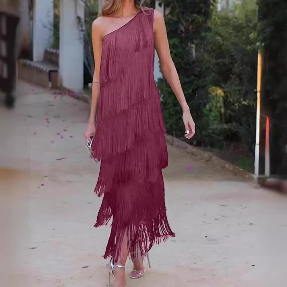 Damen Fransen Maxikleid mit asymmetrischem Schnitt und elegantem Detail Drune